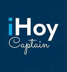 Logo bleu avec texte 'iHoy Captain' en blanc et bleu clair
